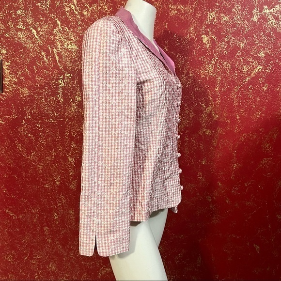 PAULE VASSEUR Silk Pink Eyelet Fabric Barbiecore Barbie core Jacket Blazer 6 38 - Picture 3 of 15